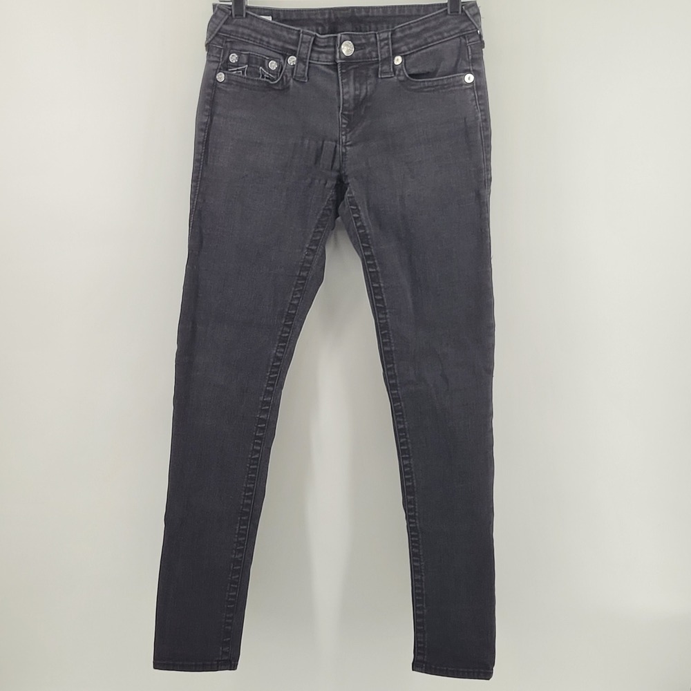 True Religion Stella Low Rise Skinny Jeans 30 Black Faded Denim Womens - Picture 7 of 8